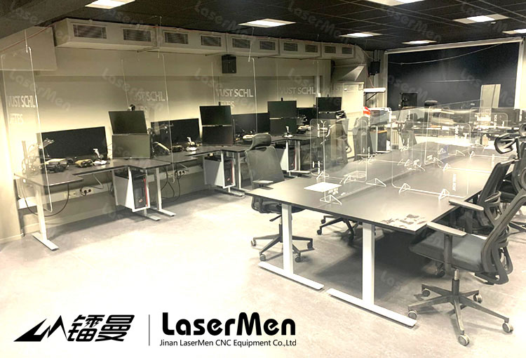 Acrylic partition cutting by LaserMen co2 laser machine in customer workplace